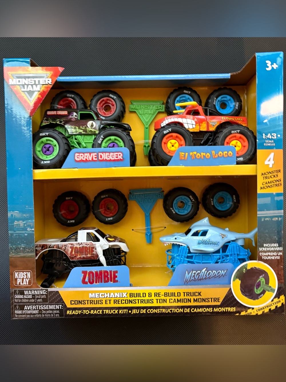 Monster Jam Mechanix Build & Re-Build 4-pack 1:43 scale trucks Zombie Grave Dig - Picture 1 of 4
